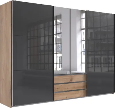 Produktbild von Schwebetürenschrank mit 2 Spiegeltüren Eiche mit grau, MIDLAND-43