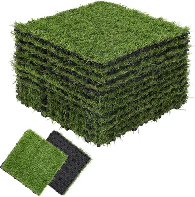 Produktbild von Faziango Kunstrasenfliesen 30x30 cm 44 Stück (4 m²) – Klickfliesen Terrassenfliesen Balkonfliesen mit Drainage & Stecksystem