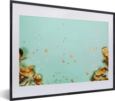Produktbild von MuchoWow® MuchoWow® Gerahmtes Poster Goldene Blätter 40x30 cm - Poster mit zchwarzem Bilderrahmen - Bilderrahmen - Poster im Rahmen