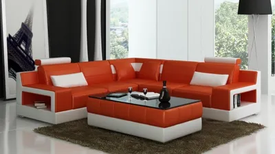 Image de Canapé design Canapé d'angle avec pouf Coussin Salon en L