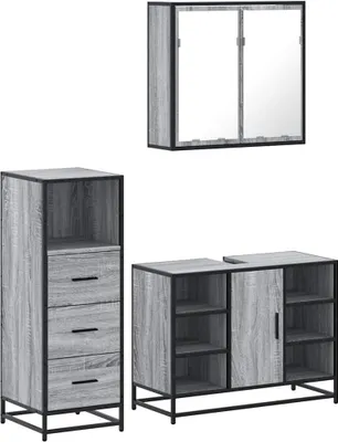Obrázok produktu pre vidaXL 3-dielna súprava kúpeľňového nábytku Sivá Sonoma Drevený materiál