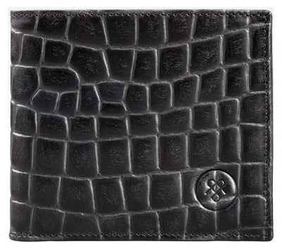 Produktbild von Klassische Herren-Leder Bifold Brieftasche - Handgefertigt aus italienischem Vollnarbenleder - Vittore Croco Schwarz