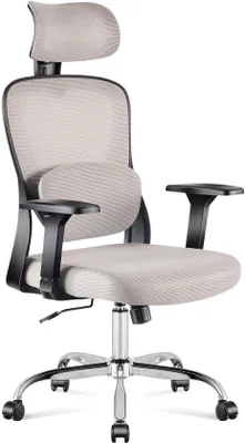 Produktbild von Ergonomischer Bürostuhl – Verstellbar mit Lendenwirbelstütze und Kopfstütze – Grau