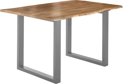 Produktbild von Esstisch Baumkante massiv Akazie natur 160 x 85 silber U-Gestell LUBIN