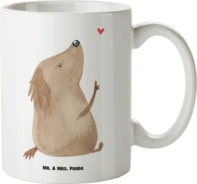 Produktbild von Mr. & Mrs. Panda weisse tasse Hund Liebe - Weiß - Geschenk, Hunde, Herz, Riesenkaffeetasse, Große Teetasse, Sprüche, Pott, Keramiktasse