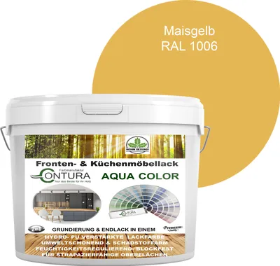 Produktbild von 2 Liter + Anlauger - Contura Küchenmöbellack RAL Möbellack SEIDENMATT SET Möbelfarbe Holzlack Buntlack Küchenlack - RAL 1006 Maisgelb