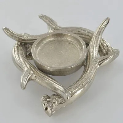 Teelichthalter Metall Silber Geweih 4x13,5x13,5cm Winter Deko