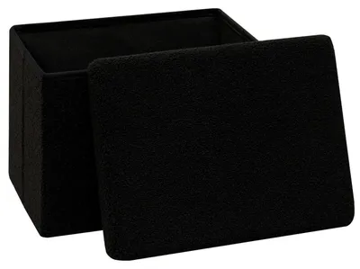 Obrázek produktu pro Skládací sedací taburet s úložným prostorem, bouclé, černá barva, rozměry 42x32x32 cm
