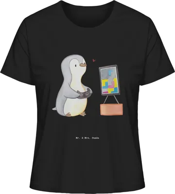 Produktbild von Mr. & Mrs. Panda Oberteil Damen Pinguin Zocken Größe S - Schwarz - Geschenk, Shirt Mit Spruch, T-Shirt, Videogames, Videospiele, Baumwollshirt, Gaming, Basic