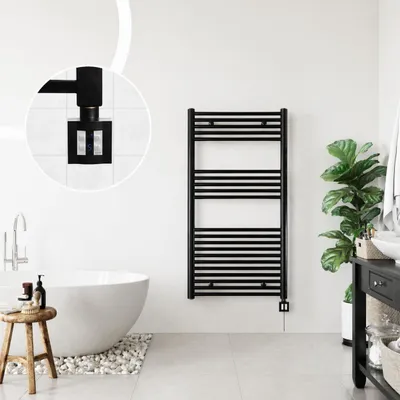 Productafbeelding van elektrische badkamerradiator 1175hx600b - zwart - met timerfunctie - handdoekradiator