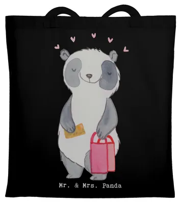 Produktbild von Mr. & Mrs. Panda Tote Bag Panda Shopping - Schwarz - Geschenk, Tasche, Stoffbeutel, Einkaufen, canvas, Schultasche, Laptoptasche, Shoppen