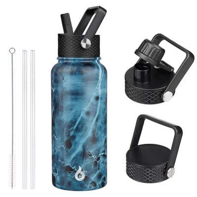 Produktbild von Isolierte Trinkflasche von BJPKPK mit Trinkhalmdeckel, 950 ml, aus Metall, große Wasserflasche