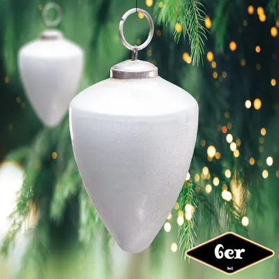 Produktbild von Christbaumkugelset in Zapfen-Form, 6er Set | Glas, Creme, | H11,5xB8,0cm