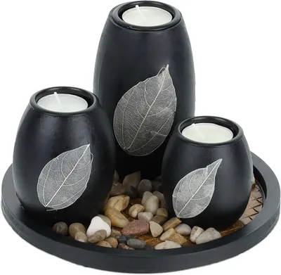 Imagen del producto de Soportes para velas tipo "waxinel" - Plato y adornos de piedra - Diámetro 19,5 cm - Decoración para mesa, ideal para salón y dormitorio - - Marrón