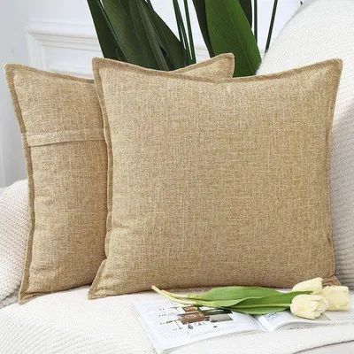 Produktbild von Unyqoos ® Set mit 2 stilvollen Kissenbezügen aus Leinen für Sofa und Schlafzimmer, Beige, 60 x 60 cm