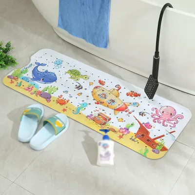 Obrázek produktu pro Protiskluzová podložka do vany pro děti, 101,6 x 40,6 cm, extra dlouhá dětská podložka do vany, kreslená podložka do koupelny s odtokovými otvory