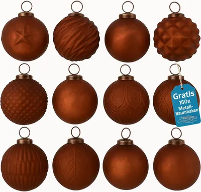 Produktbild von Weihnachtskugeln 12er Set Glas Christbaumkugeln Christbaumschmuck Braun 00195