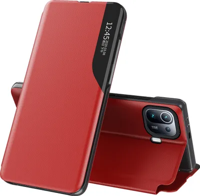 Produktbild von Xiaomi Mi 11 Pro Hülle, Smart View Fenster Flip Stand Cover Kunstleder Schutzhülle für Xiaomi Mi 11 Pro Rot