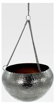 Produktbild von Metall Blumenampel Silber mit gehämmerter Oberfläche Ø 18 cm x 13 cm - Hängetopf