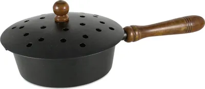 Produktbild von Räucherpfanne Metall Schwarz Holzgriff Deckel Aufklappbar Weihrauchpfanne 2228