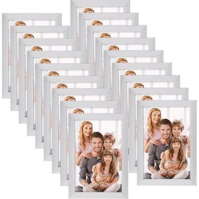 Image de Lot de 18 cadres photo de 10x15 cm, couleur argent, pour accrocher au mur ou poser sur une table