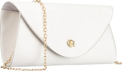 Produktbild von Damen Clutch weiß Synthetik mit 115 cm Kette und Gold-Hardware, 24x12x4,5 cm