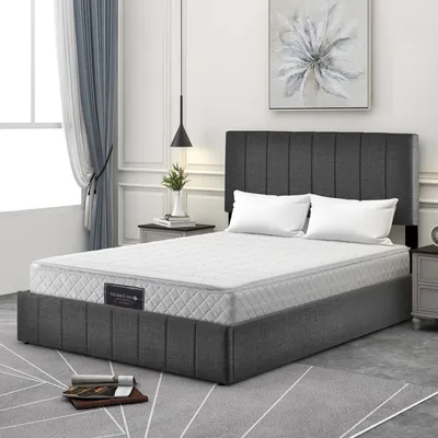 Produktbild von Merax Hydraulisches Boxspringbett 140x200cm Stauraumbett mit Bettkasten, Leinen Doppelbett mit Federkernmatratze, Polsterbett mit Lattenrost und Stauraum, Grau