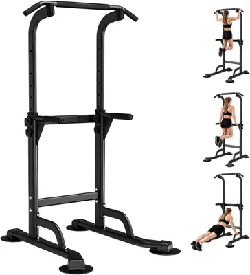 Produktbild von Verstellbarer Power Tower 4-in-1 mit Klimmzugstange und Dip-Station bis 120 kg – Kraftstation – Fitnessstation