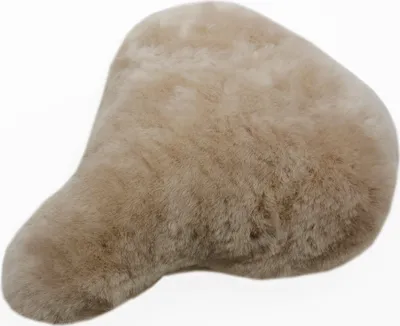 A bicycle seat cover made of sheepskin.