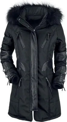 Produktbild von Rock Rebel by EMP Damen schwarze lange Winterjacke mit Kunstleder-Details L
