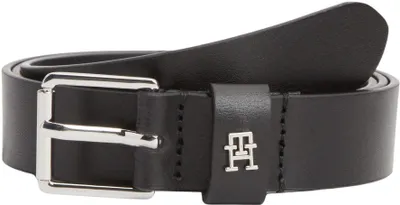 Imagen del producto de Cinturón de cuero con hebilla cuadrada con el logo de Tommy Hilfiger, color negro, para mujer, adulto, 1 unidad, cuero genuino