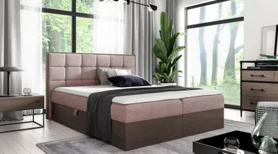 Produktbild von Kontinentales Bett 120x200 CHANTELLE 1 - dunkle Eiche / Rosa + GRATIS Matratzenauflage