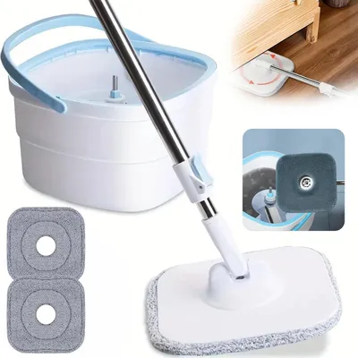 Produktbild von Wischmopp Set mit Eimer, 2-in-1 Filtersystem Trennt Schmutz von Frischwasser, mit 2 Mikrofaserbezug, für Fenster- Bodenreinigung