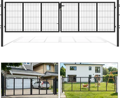 Obrázok produktu pre Ikodm Dvojkrídlová brána Vstupná brána Záhradná brána Brány Dvorová brána pozinkovaná 350 cm x 100 cm Dvojkrídlová – vrátane zámku, kľúčov Záhradná bránka Plotová brána Antracitová