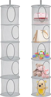 Produktbild von Hängende Aufbewahrungskorb 5 Schichten, grau, Aufbewahrungsnetz für Spielzeug, platzsparend