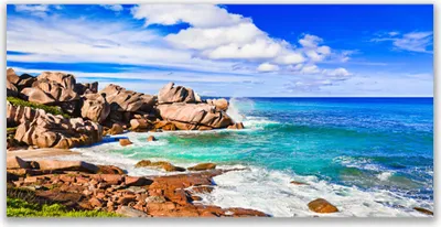 Produktbild von Glasbilder 120x60 Wandbild Druck auf Glas Strand Felsen Meer Landschaft
