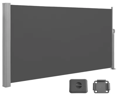 Produktbild von Seitenmarkise - Ausziehbare Kassette 160 x 400 cm - Windschutz - Sichtschutz - Sonnenschutz - Balkon Terrasse Garten - Poly-Baumwolle - Dunkelgrau