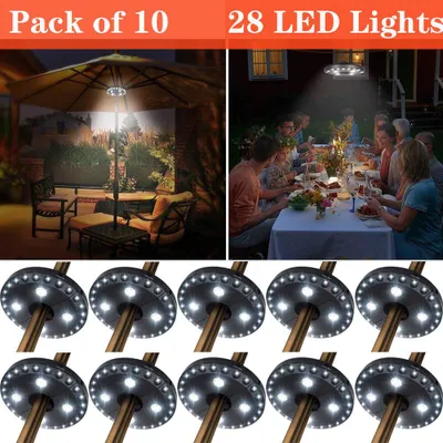 Produktbild von 10 Stück LED Sonnenschirm Beleuchtung Licht Sonnenschirmbeleuchtung mit 3 Modi Batterie betrieben für Garten Party