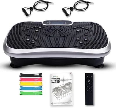 Immagine prodotto di Piattaforma vibrante per fitness - Apparecchio per esercizi a vibrazione - Allenamento fisico a casa - 5 programmi, 99 livelli - Con elastici di resistenza - Colore: nero