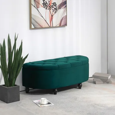 Image de Banc de rangement - Banc assise - Coffre de rangement - Banc d'entrée - Pouf - Velours vert foncé - 120x46x42 cm