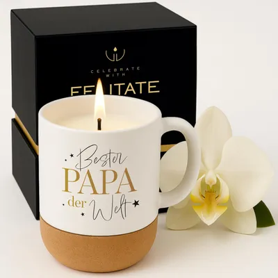 Produktbild von FELITATE Geschenk für Papa - 2in1 Duftkerze in Tasse mit Spruch - "Bester Papa der Welt" - Geschenke zum Vatertag & Geburtstag für Männer - Geschenkidee - Geschenkset