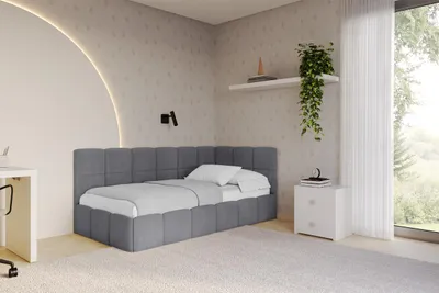 Produktbild von ALTDECOR Jugendbett mit Bettkasten - LIVY - 100x200 cm Dunkelgrau - Casablanca 2315 - Bett mit Matratze - Einzelbett mit Stauraum - Polsterbett Kinderbett