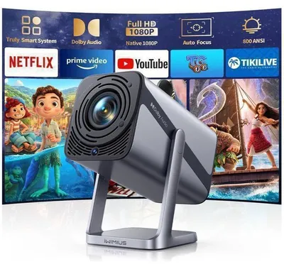 Zdjęcie produktu dla IWIMIUS 4K – Projektor, obracany o 360°,   przez Netflix, z dźwiękiem Dolby, automatycznym ustawianiem ostrości za pomocą sztucznej inteligencji, o jasności 30 000 lumenów, z Wi-Fi 6, rozdzielczość Full HD 1080P