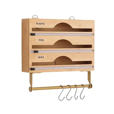 Produktbild von Folienschneider, 3 in 1 Folienspender mit Haken, Wand montierter Kunststofffolienschneider, Küchenrollenhalter, für Alufolie, Frischhaltefolie