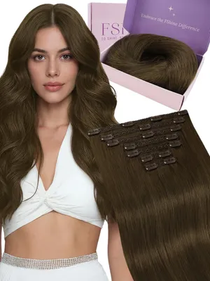 Produktbild von Clip-In Echthaar Extensions 55 cm Braun 120 g 7 Stück