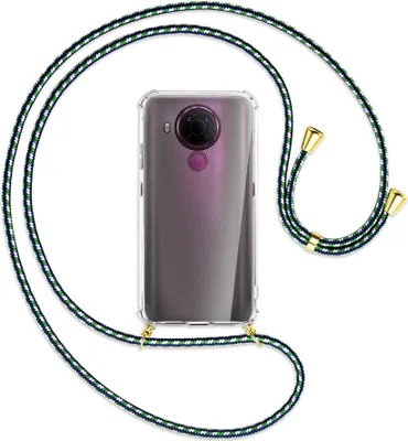 Produktbild von Handykette Backcover-Schutzhülle mit Band (Metall goldfarben) für Nokia 5.4 - grün/blau/weiß
