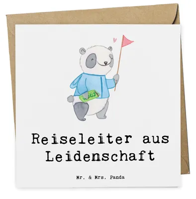 Produktbild von Mr. & Mrs. Panda faltkarte Reiseleiter Leidenschaft - Weiß - Geschenk, Jubiläum, doppelkarte, Glückwunschkarte, Grußkarte, anlasskarte, Klappkarte