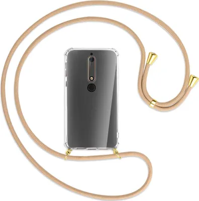 Produktbild von Handykette Backcover-Schutzhülle mit Band (Metall goldfarben) für Nokia 6.1 - beige