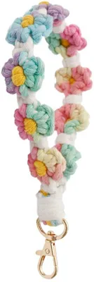 Produktbild von Ibenzoa® Makramee-Schlüsselanhänger mit Gänseblümchen – handgefertigt, nachhaltiges Baumwollkordel, robuster kratzfester Verschluss, Gesamtlänge 20 cm, Bandlänge 22 cm