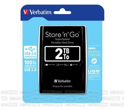 Produktbild von Verbatim Portables Festplattenlaufwerk Store 'n' Go USB 3.0, 2 TB, Schwarz, 2 TB, 3.2 Gen 1 (3.1 Gen 1), 5400 RPM, Schwarz
